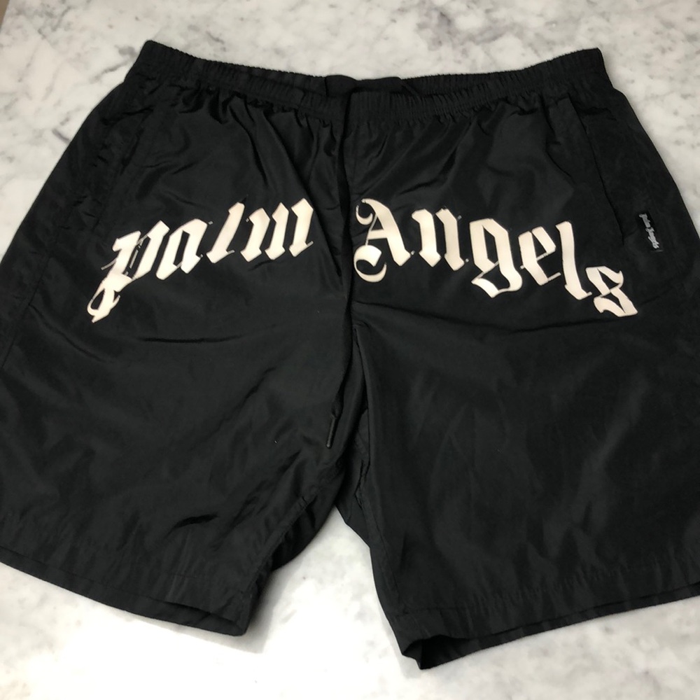 Palm Angels Black Logo Swim Shorts Size M